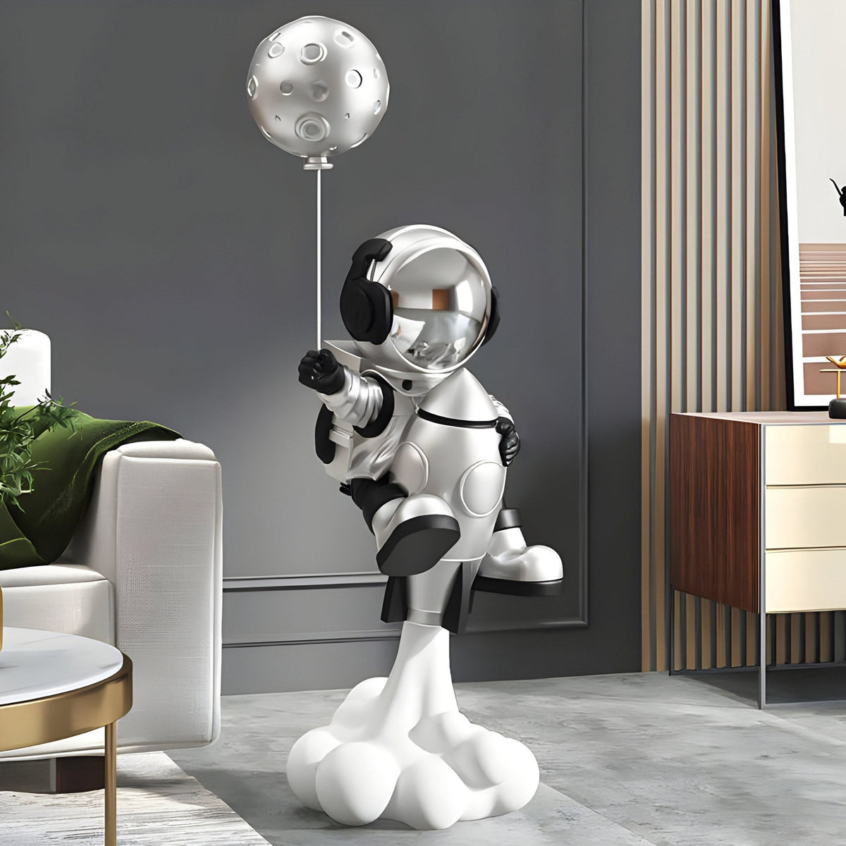 Medium Lunar Silver Astronaut Rocket Lift-Off Balloon Sculpture - 95cm - Atelier Home™