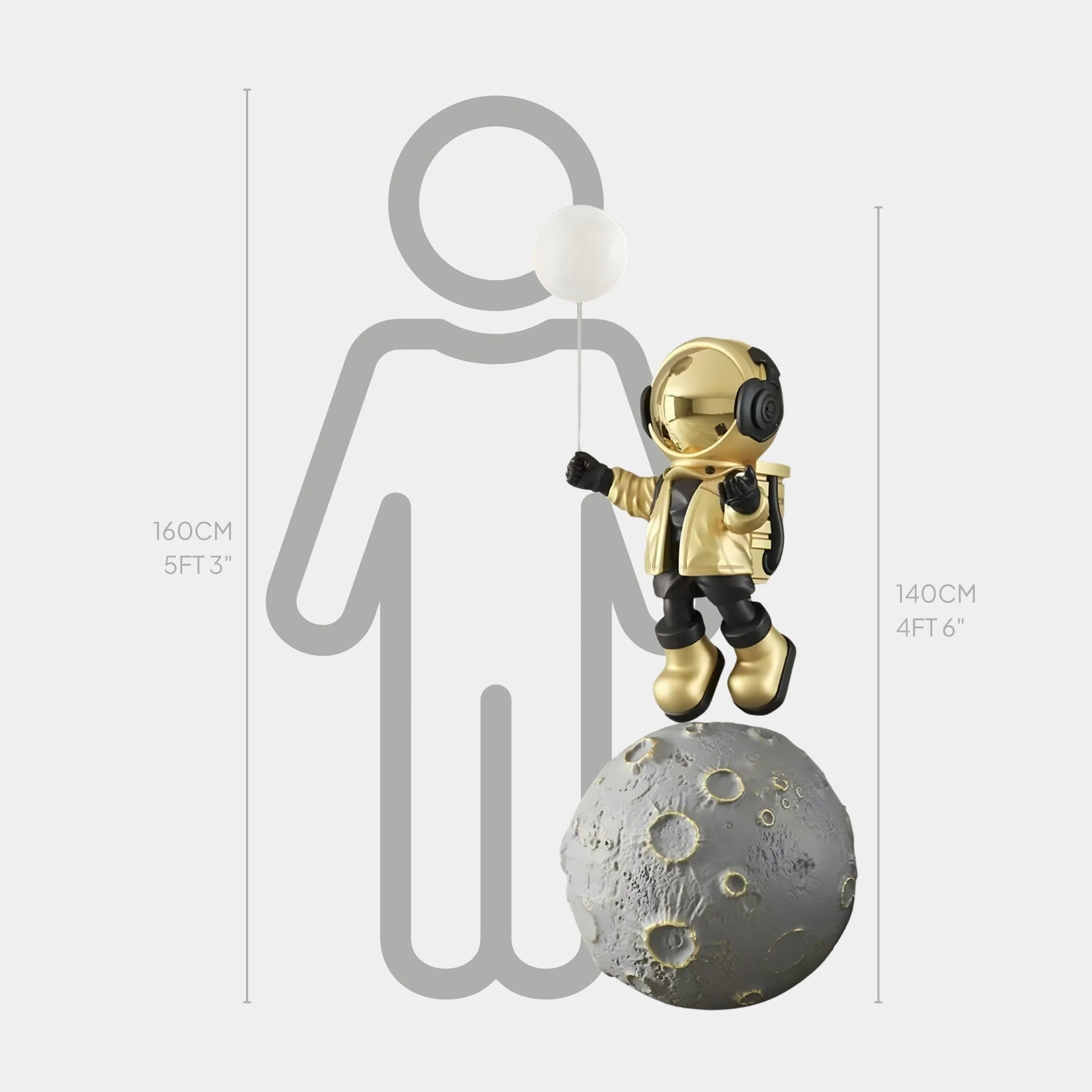Large Celestial Gold Astronaut Glow Balloon Moonwalk Sculpture - 140cm - Atelier Home™