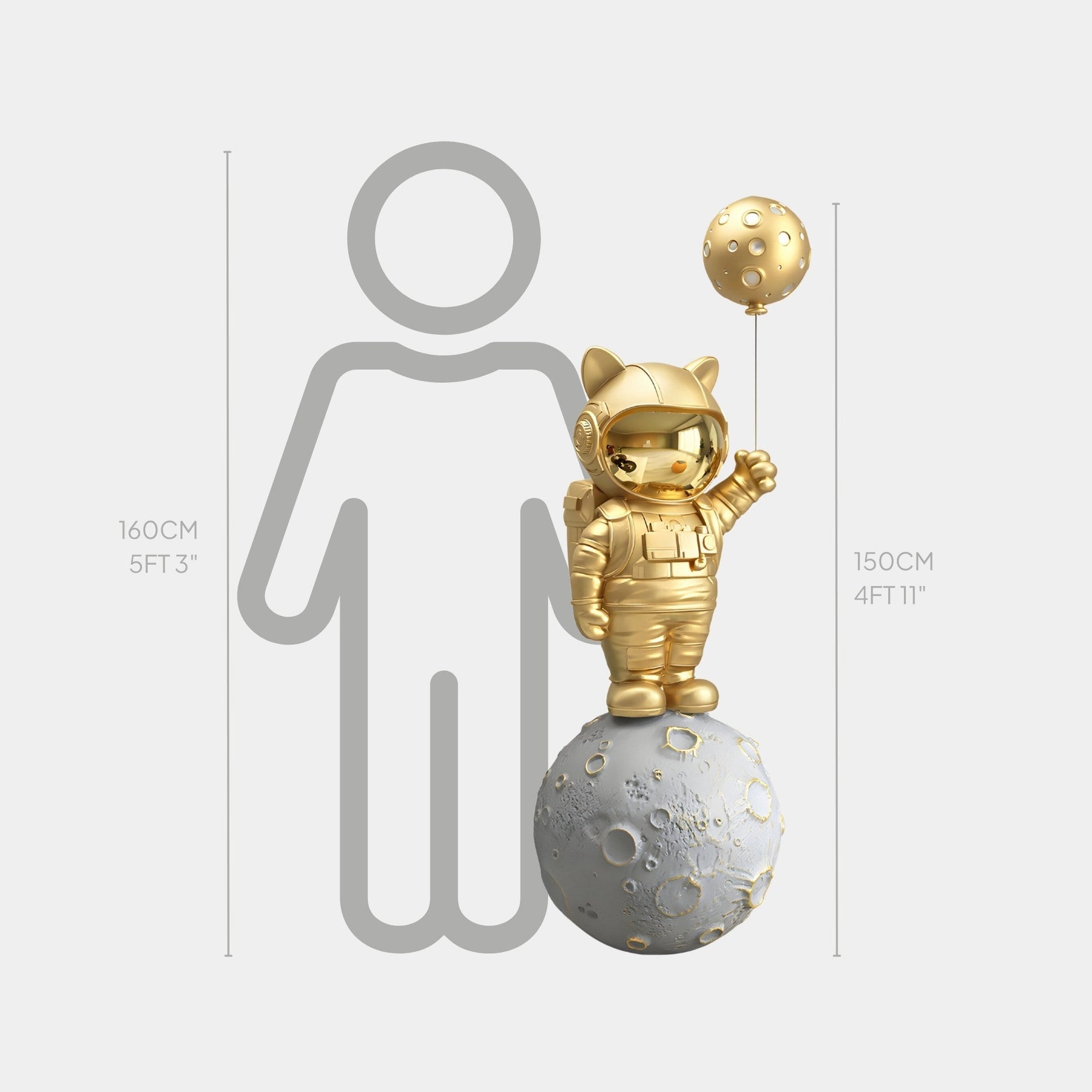 Medium Gilded Gold Astronaut Kitty Moon Balloon Sculpture - 150cm - Atelier Home™