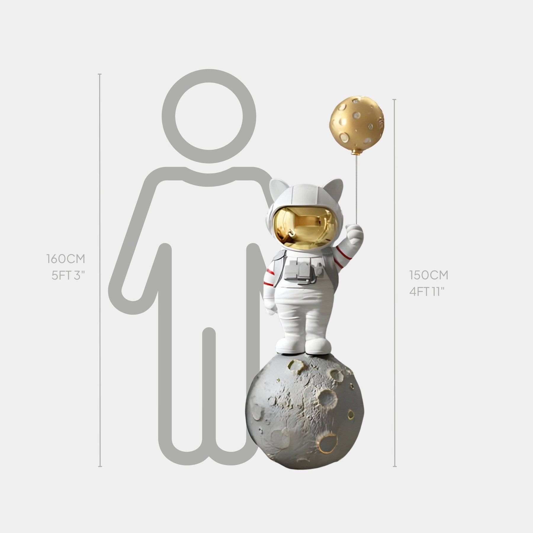 Medium Nova White Astronaut Kitty Moon Balloon Sculpture - 150cm - Atelier Home™